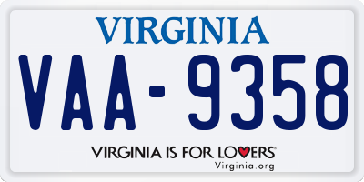 VA license plate VAA9358