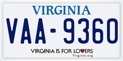 VA license plate VAA9360