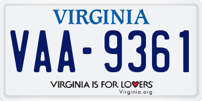 VA license plate VAA9361