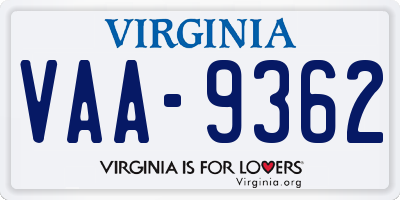 VA license plate VAA9362