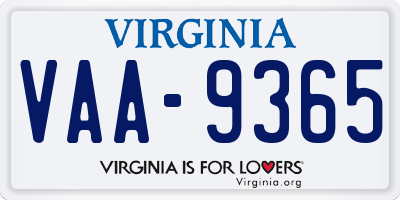 VA license plate VAA9365