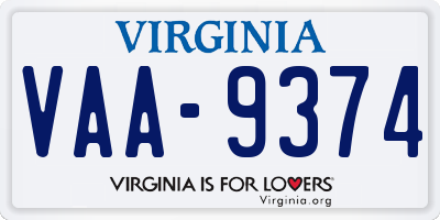 VA license plate VAA9374