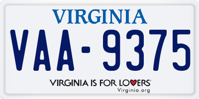VA license plate VAA9375