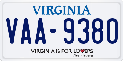 VA license plate VAA9380