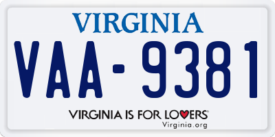 VA license plate VAA9381