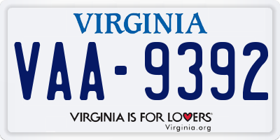 VA license plate VAA9392