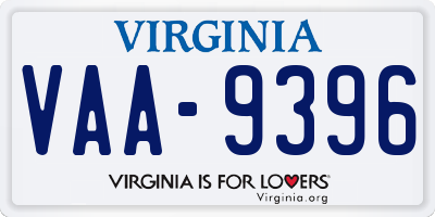 VA license plate VAA9396