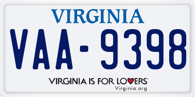 VA license plate VAA9398