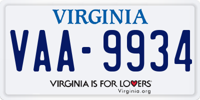 VA license plate VAA9934