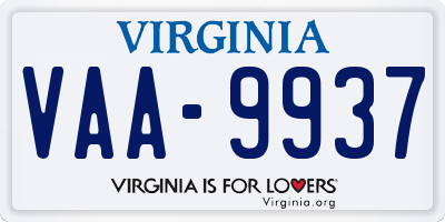 VA license plate VAA9937