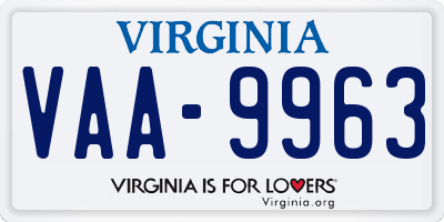 VA license plate VAA9963