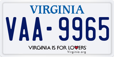 VA license plate VAA9965