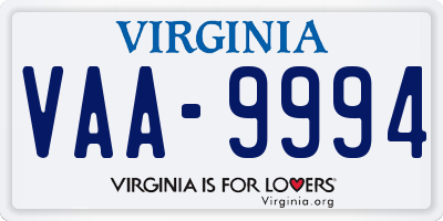 VA license plate VAA9994