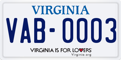 VA license plate VAB0003