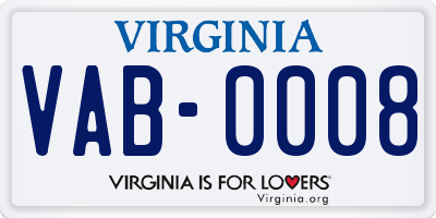 VA license plate VAB0008