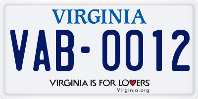 VA license plate VAB0012