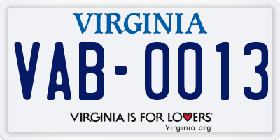 VA license plate VAB0013