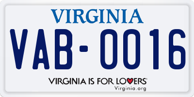 VA license plate VAB0016