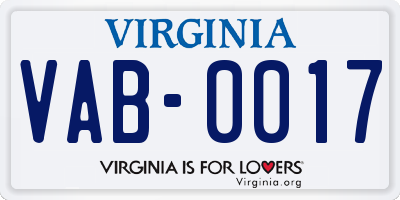 VA license plate VAB0017