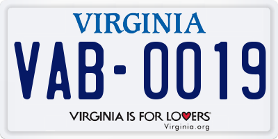 VA license plate VAB0019