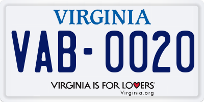 VA license plate VAB0020