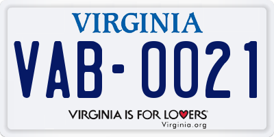 VA license plate VAB0021