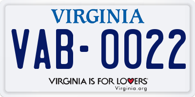 VA license plate VAB0022