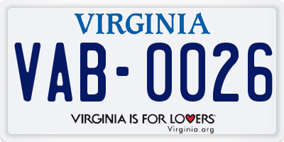 VA license plate VAB0026