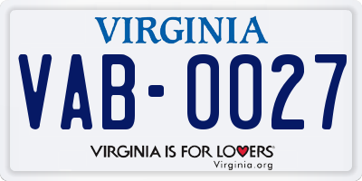 VA license plate VAB0027