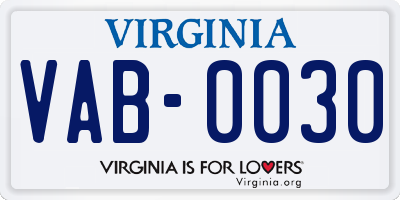 VA license plate VAB0030