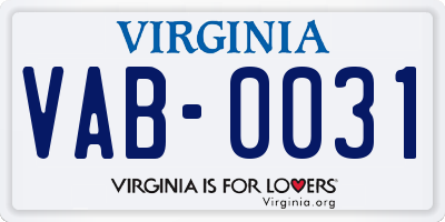 VA license plate VAB0031