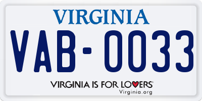 VA license plate VAB0033