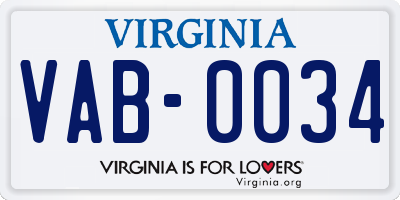 VA license plate VAB0034