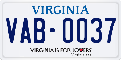 VA license plate VAB0037