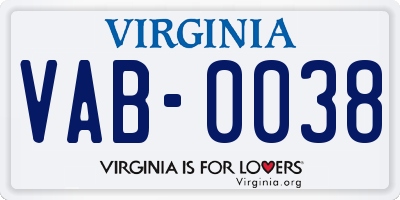 VA license plate VAB0038