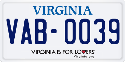 VA license plate VAB0039
