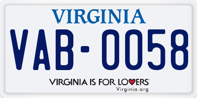 VA license plate VAB0058