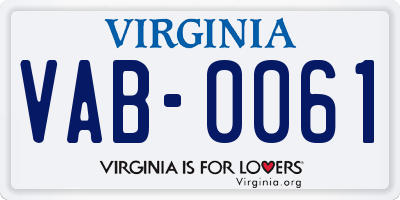 VA license plate VAB0061