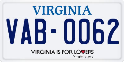 VA license plate VAB0062