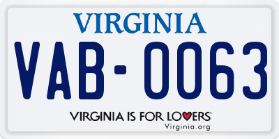 VA license plate VAB0063