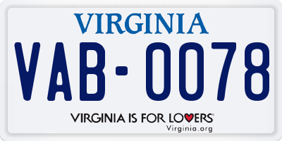 VA license plate VAB0078