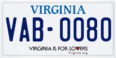 VA license plate VAB0080