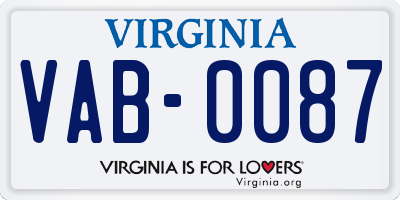 VA license plate VAB0087