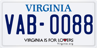 VA license plate VAB0088