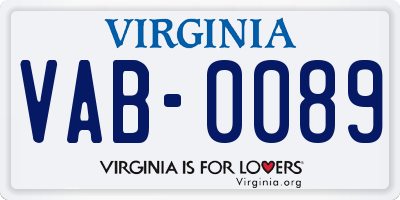 VA license plate VAB0089