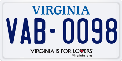 VA license plate VAB0098