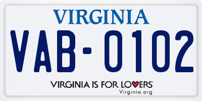 VA license plate VAB0102