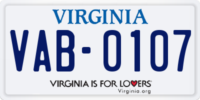 VA license plate VAB0107