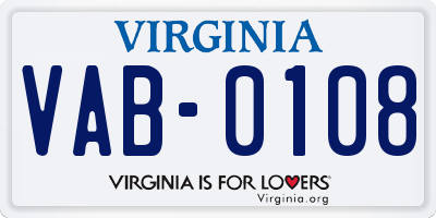 VA license plate VAB0108