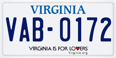 VA license plate VAB0172